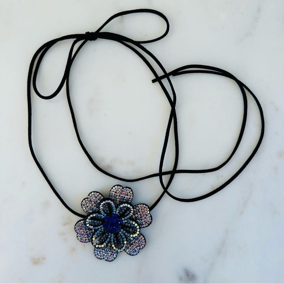New Rhinestone Flower Cobalt Blue Necklace Choker - Picture 14 of 14